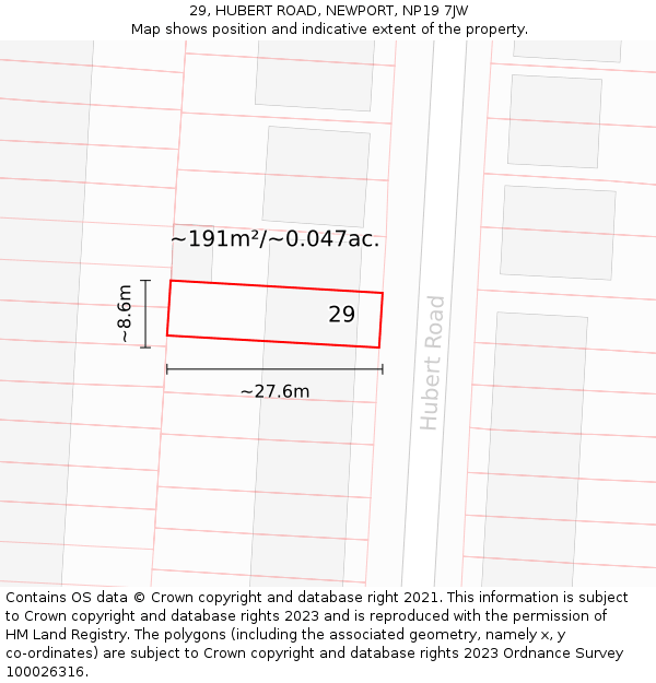 29, HUBERT ROAD, NEWPORT, NP19 7JW: Plot and title map