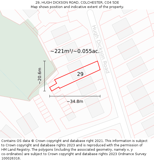 29, HUGH DICKSON ROAD, COLCHESTER, CO4 5DE: Plot and title map