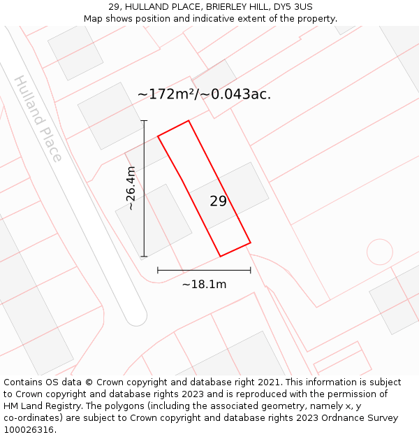 29, HULLAND PLACE, BRIERLEY HILL, DY5 3US: Plot and title map