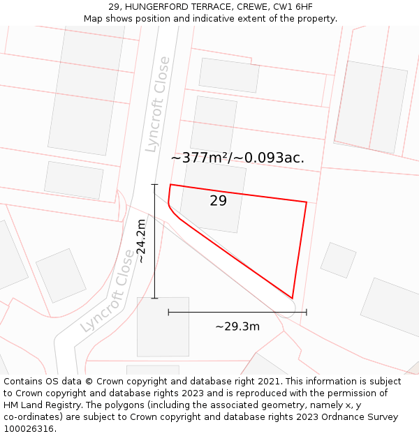 29, HUNGERFORD TERRACE, CREWE, CW1 6HF: Plot and title map