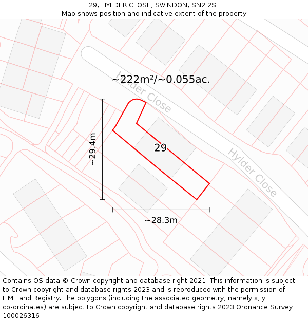 29, HYLDER CLOSE, SWINDON, SN2 2SL: Plot and title map