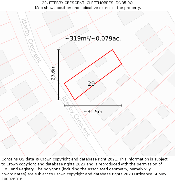 29, ITTERBY CRESCENT, CLEETHORPES, DN35 9QJ: Plot and title map