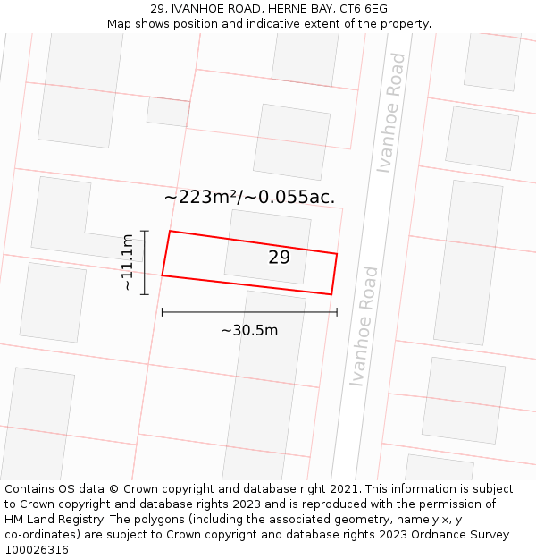 29, IVANHOE ROAD, HERNE BAY, CT6 6EG: Plot and title map