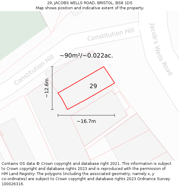 29, JACOBS WELLS ROAD, BRISTOL, BS8 1DS: Plot and title map