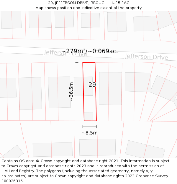 29, JEFFERSON DRIVE, BROUGH, HU15 1AG: Plot and title map