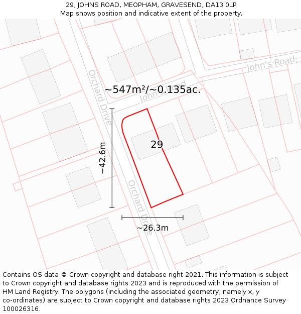 29, JOHNS ROAD, MEOPHAM, GRAVESEND, DA13 0LP: Plot and title map