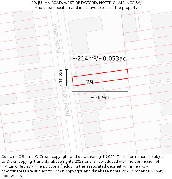 29, JULIAN ROAD, WEST BRIDGFORD, NOTTINGHAM, NG2 5AJ: Plot and title map