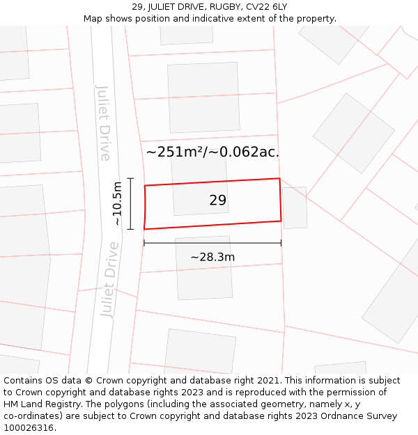 29, JULIET DRIVE, RUGBY, CV22 6LY: Plot and title map