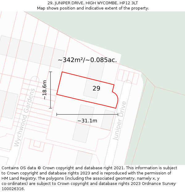 29, JUNIPER DRIVE, HIGH WYCOMBE, HP12 3LT: Plot and title map