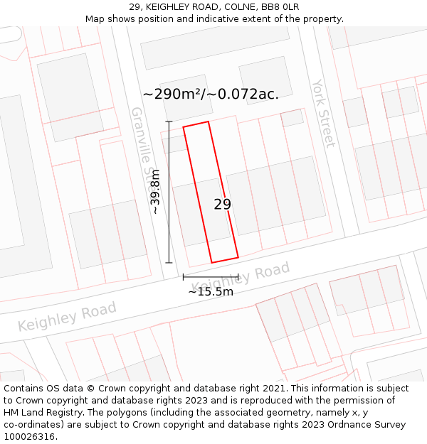 29, KEIGHLEY ROAD, COLNE, BB8 0LR: Plot and title map