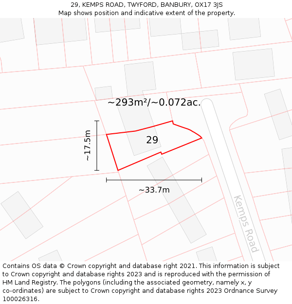 29, KEMPS ROAD, TWYFORD, BANBURY, OX17 3JS: Plot and title map