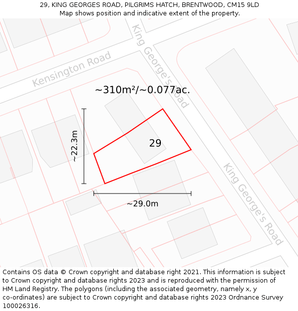 29, KING GEORGES ROAD, PILGRIMS HATCH, BRENTWOOD, CM15 9LD: Plot and title map