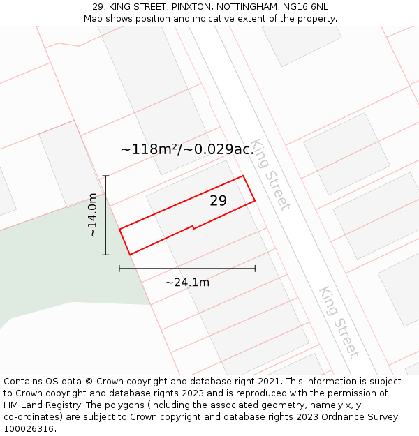 29, KING STREET, PINXTON, NOTTINGHAM, NG16 6NL: Plot and title map