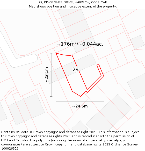 29, KINGFISHER DRIVE, HARWICH, CO12 4WE: Plot and title map