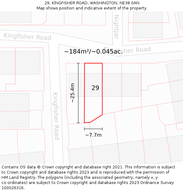 29, KINGFISHER ROAD, WASHINGTON, NE38 0AN: Plot and title map