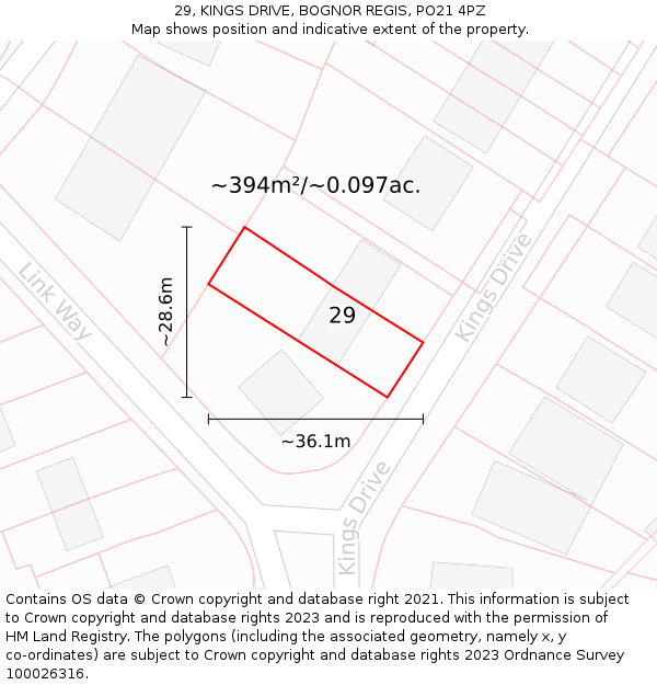 29, KINGS DRIVE, BOGNOR REGIS, PO21 4PZ: Plot and title map