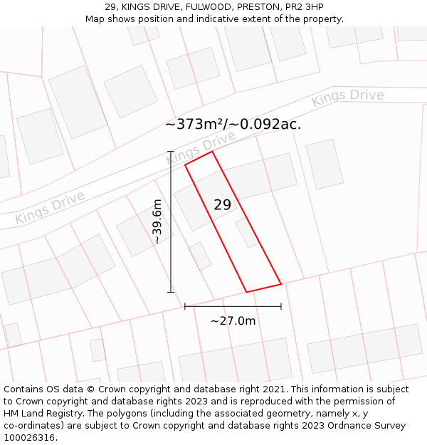 29, KINGS DRIVE, FULWOOD, PRESTON, PR2 3HP: Plot and title map