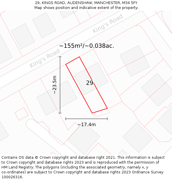 29, KINGS ROAD, AUDENSHAW, MANCHESTER, M34 5FY: Plot and title map