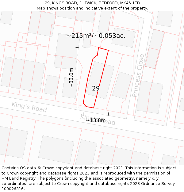 29, KINGS ROAD, FLITWICK, BEDFORD, MK45 1ED: Plot and title map
