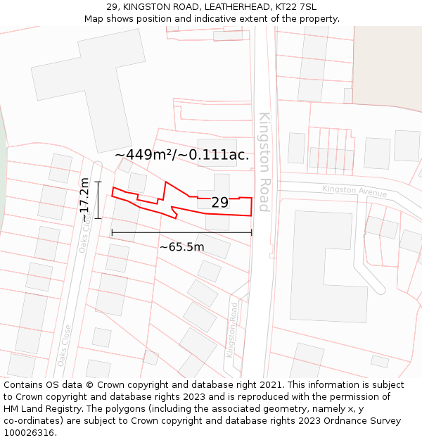 29, KINGSTON ROAD, LEATHERHEAD, KT22 7SL: Plot and title map