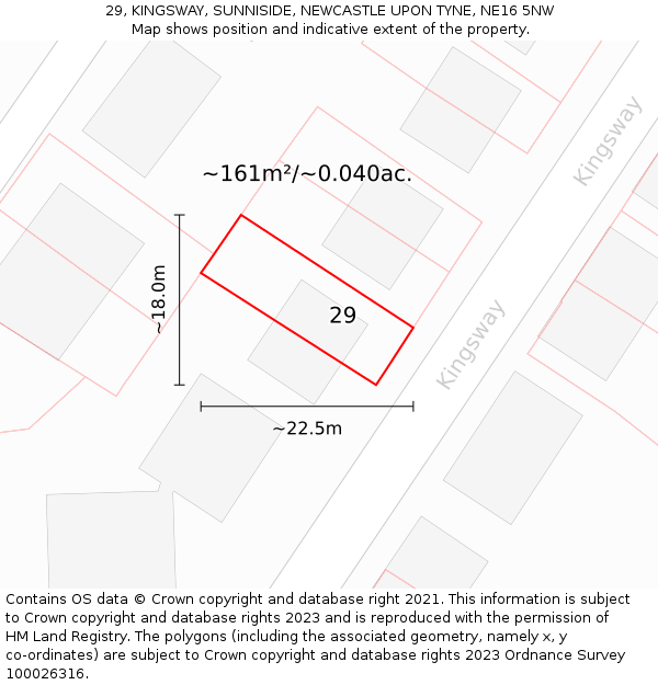 29, KINGSWAY, SUNNISIDE, NEWCASTLE UPON TYNE, NE16 5NW: Plot and title map