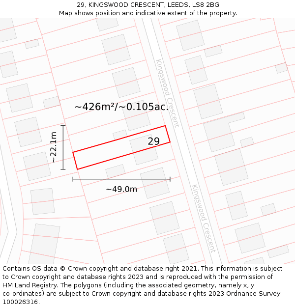 29, KINGSWOOD CRESCENT, LEEDS, LS8 2BG: Plot and title map