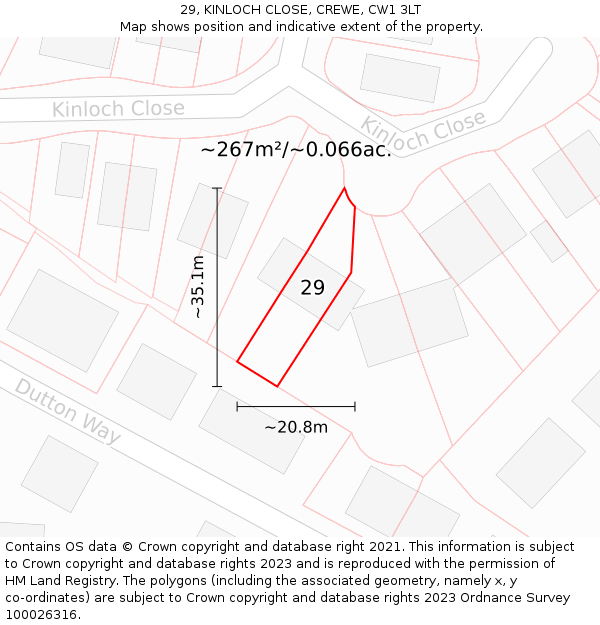 29, KINLOCH CLOSE, CREWE, CW1 3LT: Plot and title map