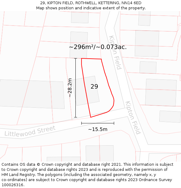 29, KIPTON FIELD, ROTHWELL, KETTERING, NN14 6ED: Plot and title map