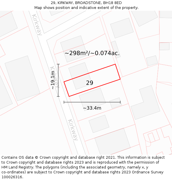 29, KIRKWAY, BROADSTONE, BH18 8ED: Plot and title map