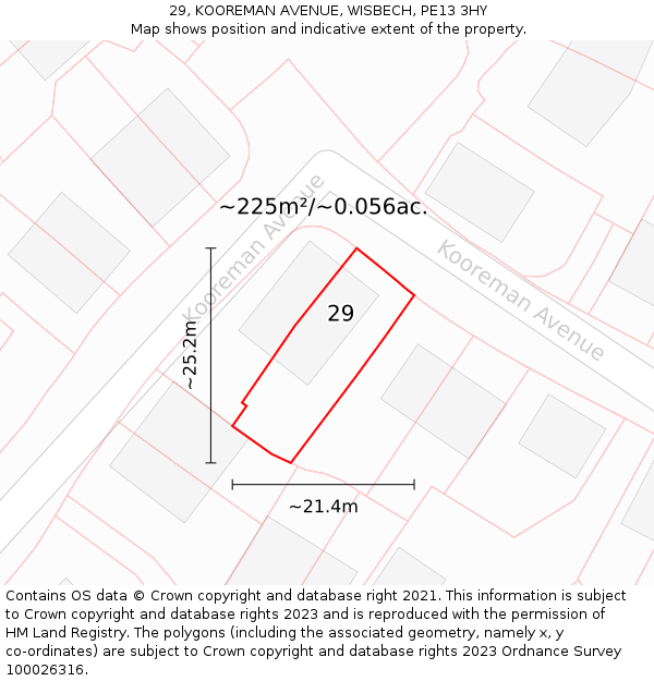 29, KOOREMAN AVENUE, WISBECH, PE13 3HY: Plot and title map