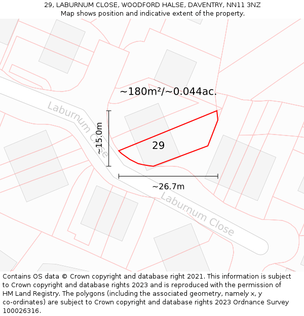 29, LABURNUM CLOSE, WOODFORD HALSE, DAVENTRY, NN11 3NZ: Plot and title map