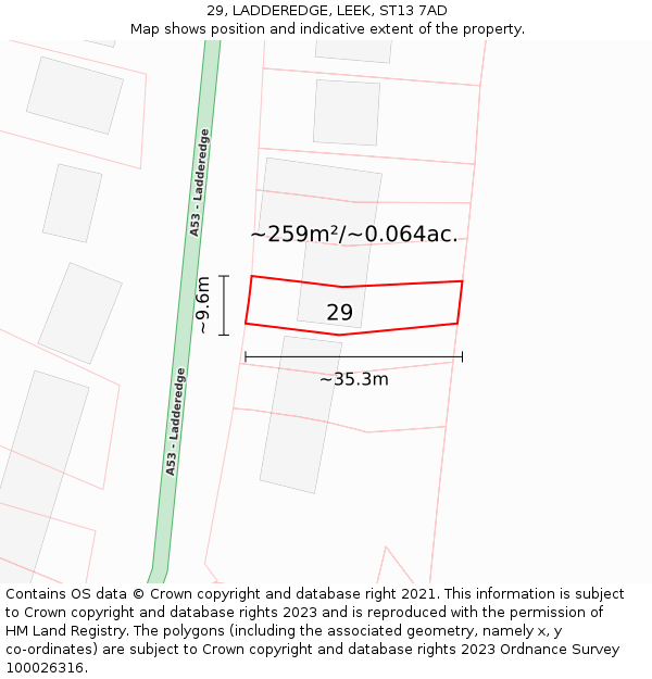 29, LADDEREDGE, LEEK, ST13 7AD: Plot and title map