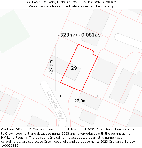 29, LANCELOT WAY, FENSTANTON, HUNTINGDON, PE28 9LY: Plot and title map