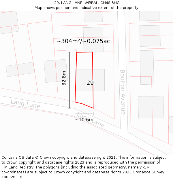 29, LANG LANE, WIRRAL, CH48 5HG: Plot and title map