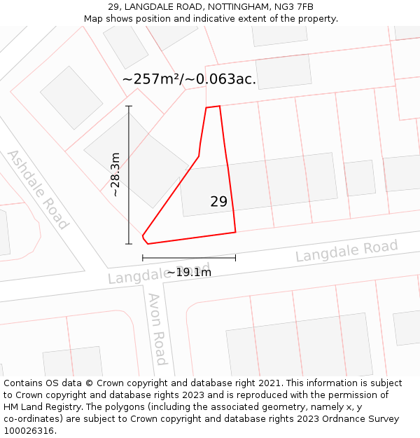 29, LANGDALE ROAD, NOTTINGHAM, NG3 7FB: Plot and title map