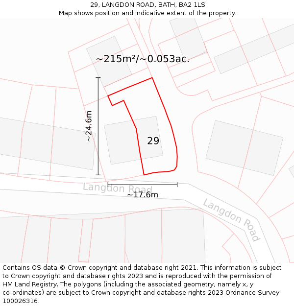 29, LANGDON ROAD, BATH, BA2 1LS: Plot and title map