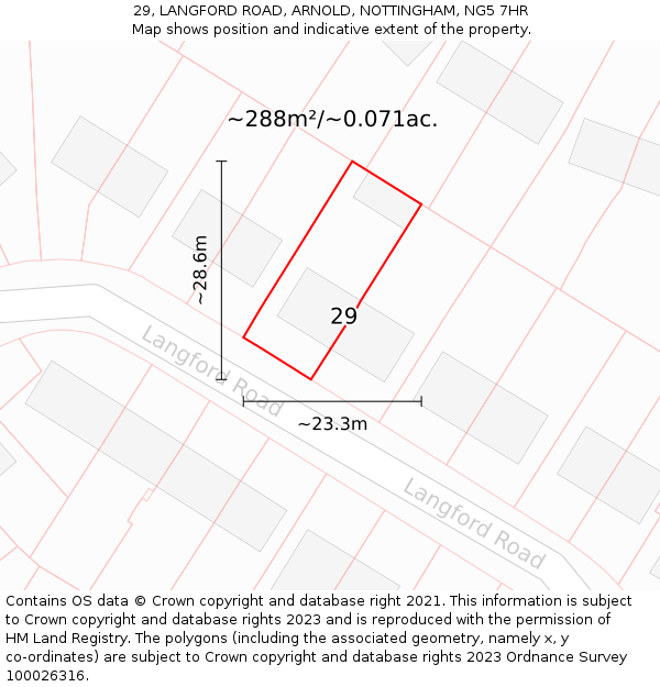 29, LANGFORD ROAD, ARNOLD, NOTTINGHAM, NG5 7HR: Plot and title map