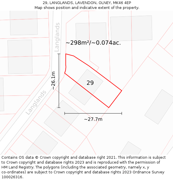 29, LANGLANDS, LAVENDON, OLNEY, MK46 4EP: Plot and title map