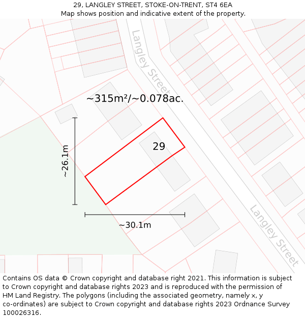 29, LANGLEY STREET, STOKE-ON-TRENT, ST4 6EA: Plot and title map