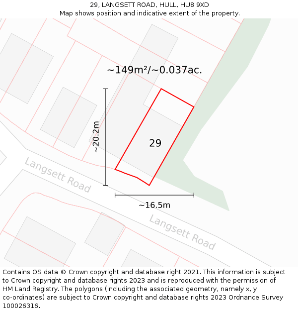 29, LANGSETT ROAD, HULL, HU8 9XD: Plot and title map