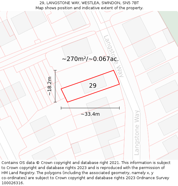 29, LANGSTONE WAY, WESTLEA, SWINDON, SN5 7BT: Plot and title map