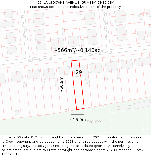 29, LANSDOWNE AVENUE, GRIMSBY, DN32 0BY: Plot and title map