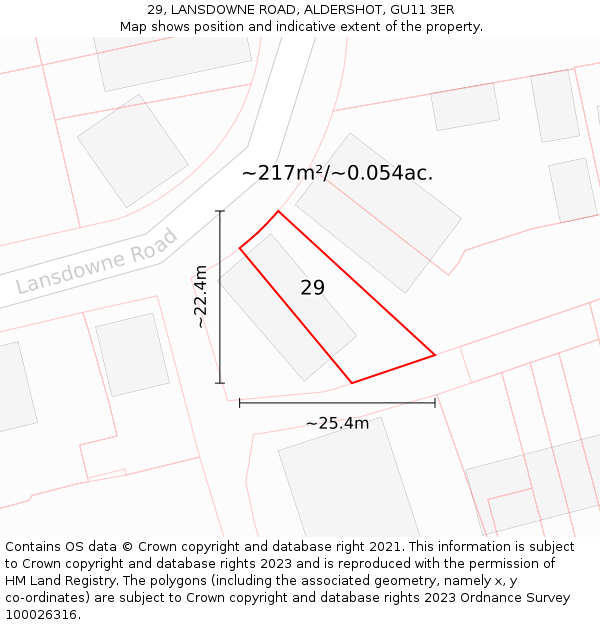 29, LANSDOWNE ROAD, ALDERSHOT, GU11 3ER: Plot and title map