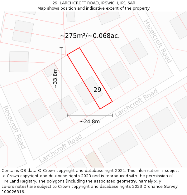 29, LARCHCROFT ROAD, IPSWICH, IP1 6AR: Plot and title map