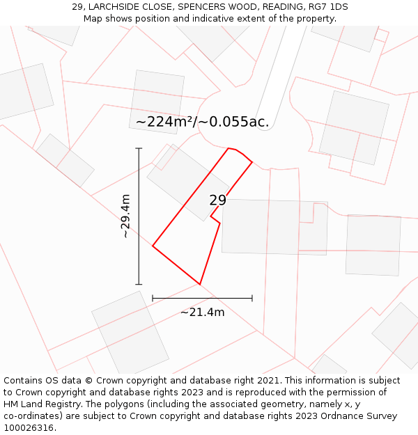 29, LARCHSIDE CLOSE, SPENCERS WOOD, READING, RG7 1DS: Plot and title map