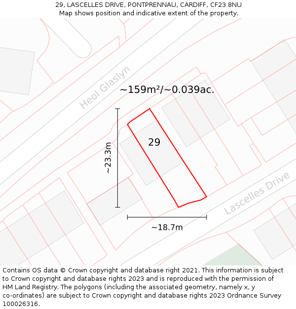 29, LASCELLES DRIVE, PONTPRENNAU, CARDIFF, CF23 8NU: Plot and title map