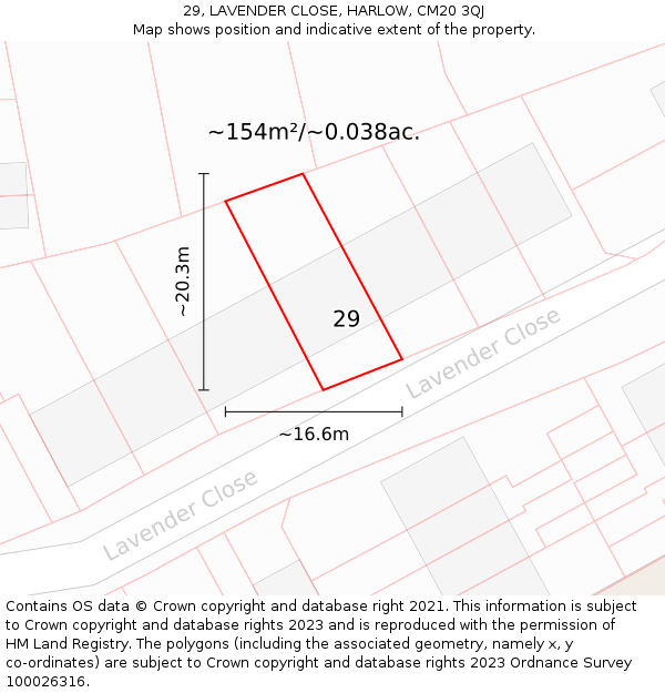 29, LAVENDER CLOSE, HARLOW, CM20 3QJ: Plot and title map