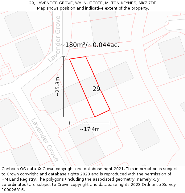 29, LAVENDER GROVE, WALNUT TREE, MILTON KEYNES, MK7 7DB: Plot and title map