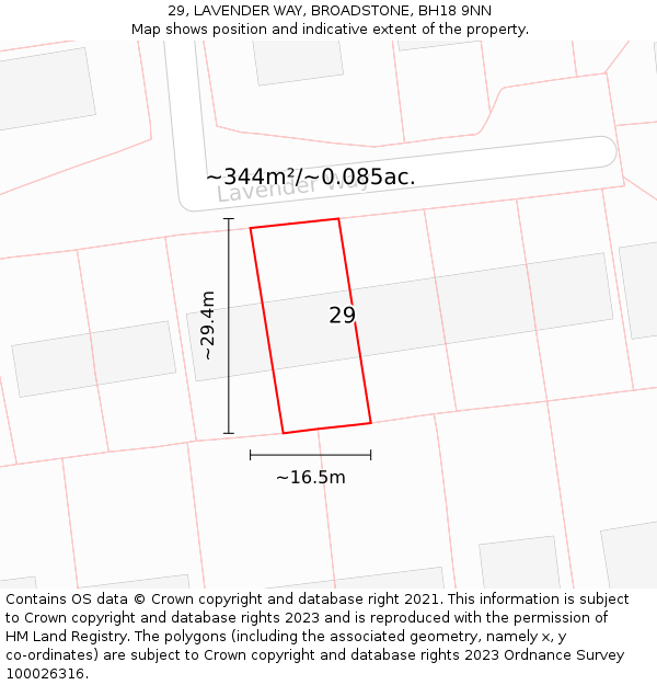 29, LAVENDER WAY, BROADSTONE, BH18 9NN: Plot and title map