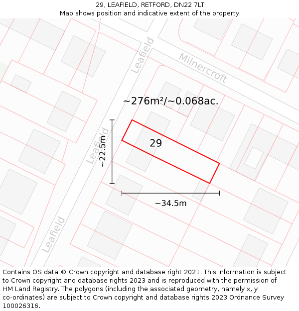 29, LEAFIELD, RETFORD, DN22 7LT: Plot and title map